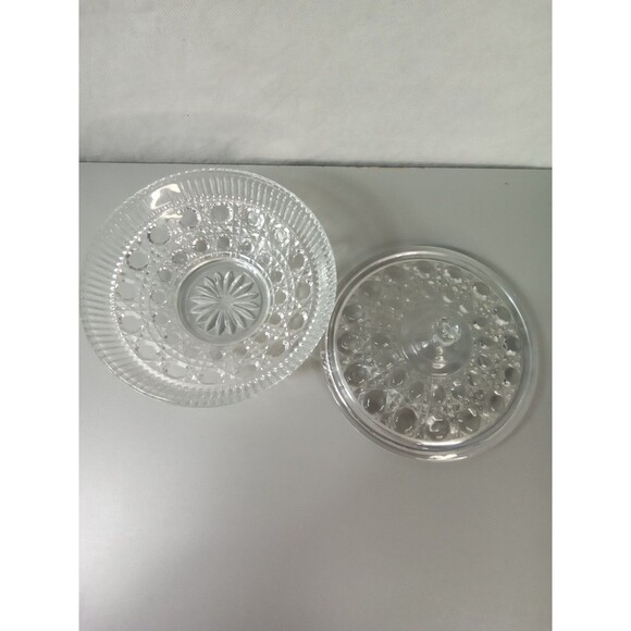 Vtg. Indiana Glass Clear Candy Dish With Lid Windsor Button & Cane Covered 7.5" - Picture 3 of 5